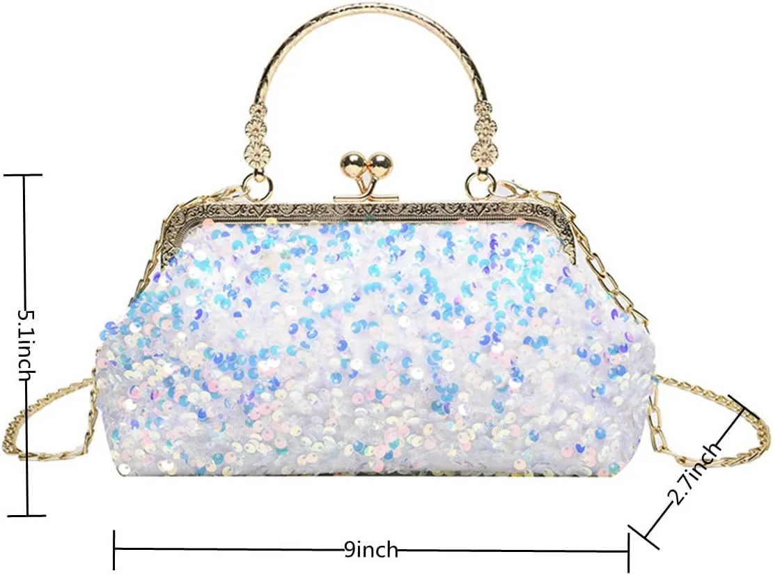 Women Sequins Evening Handbag Glitter Top Handle Purse Chain Cross-body Bag
