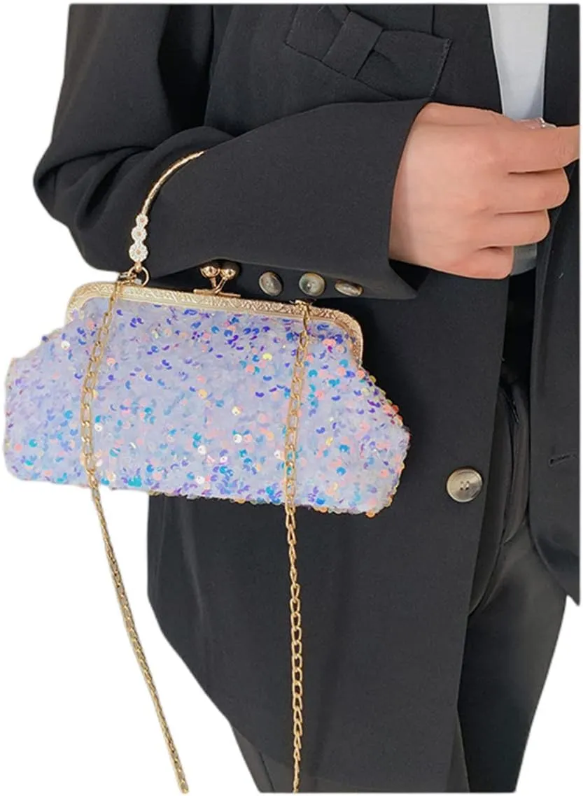 Women Sequins Evening Handbag Glitter Top Handle Purse Chain Cross-body Bag