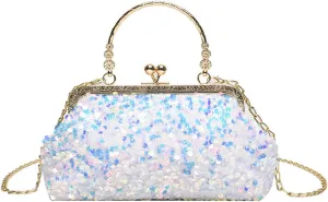 Women Sequins Evening Handbag Glitter Top Handle Purse Chain Cross-body Bag