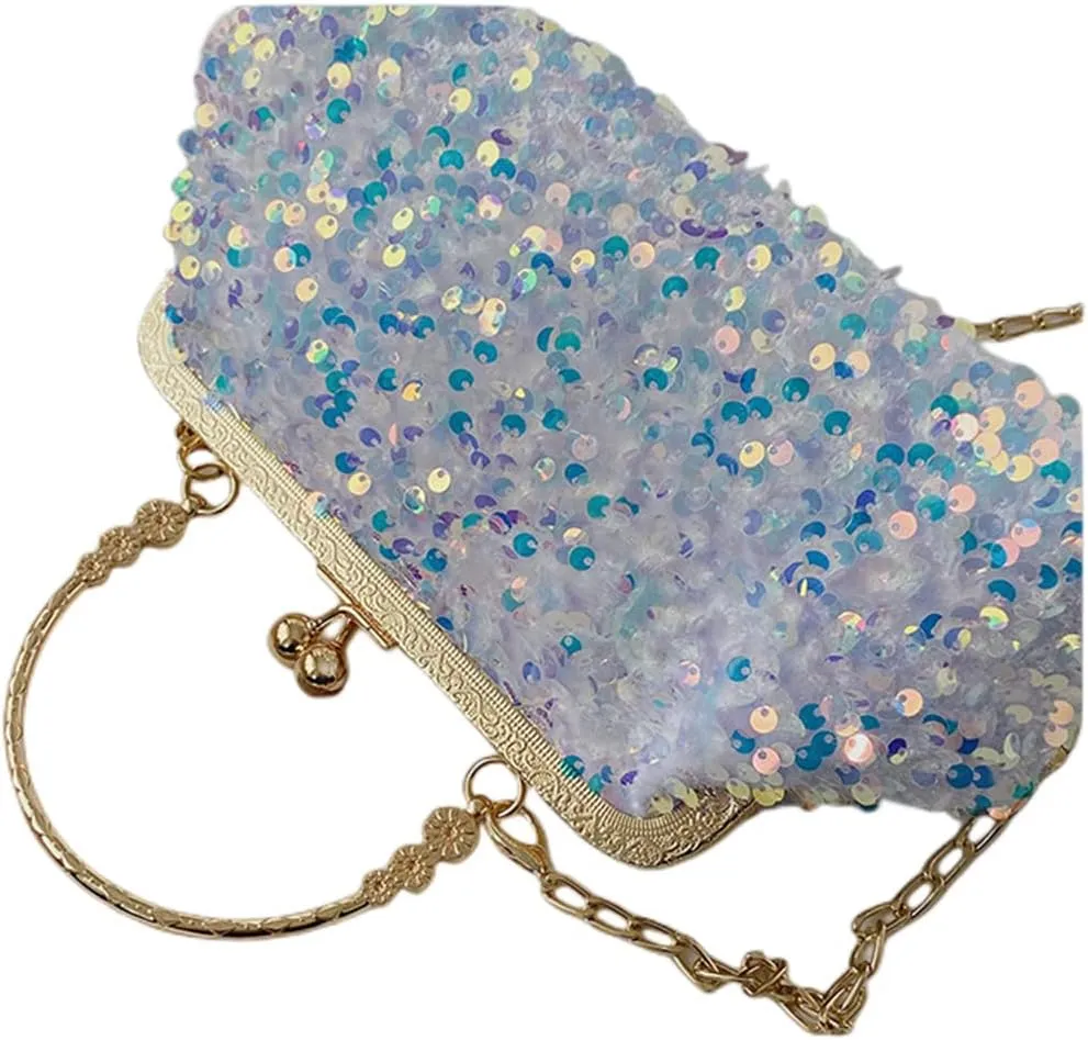Women Sequins Evening Handbag Glitter Top Handle Purse Chain Cross-body Bag
