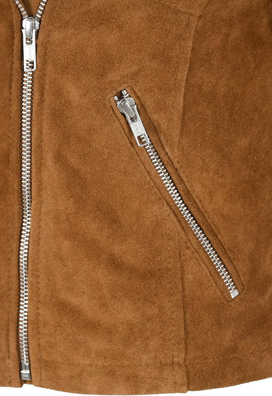 Women SHORT BODY Jacket Classic Tan Suede Leather Fashion Casual Biker Style Jacket 9652