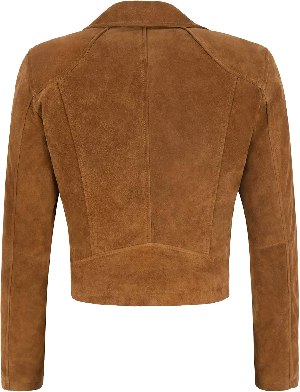 Women SHORT BODY Jacket Classic Tan Suede Leather Fashion Casual Biker Style Jacket 9652