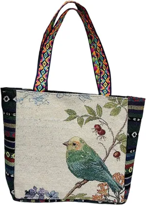 Women Shoulder Bag with Embroidery for Travel and Work, Bird