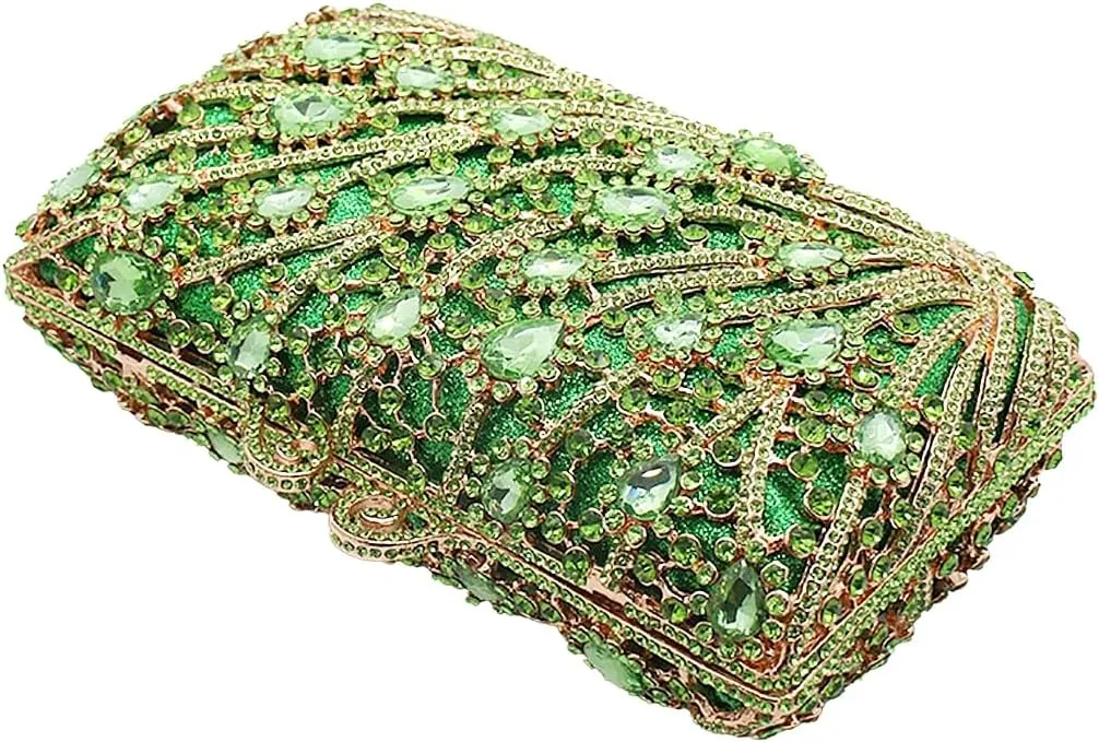 Women Sparkling Rhinestone Clutch Purse Seaweed Crystal Evening Bag Wedding Handbag Shoulder Bag for Prom Party