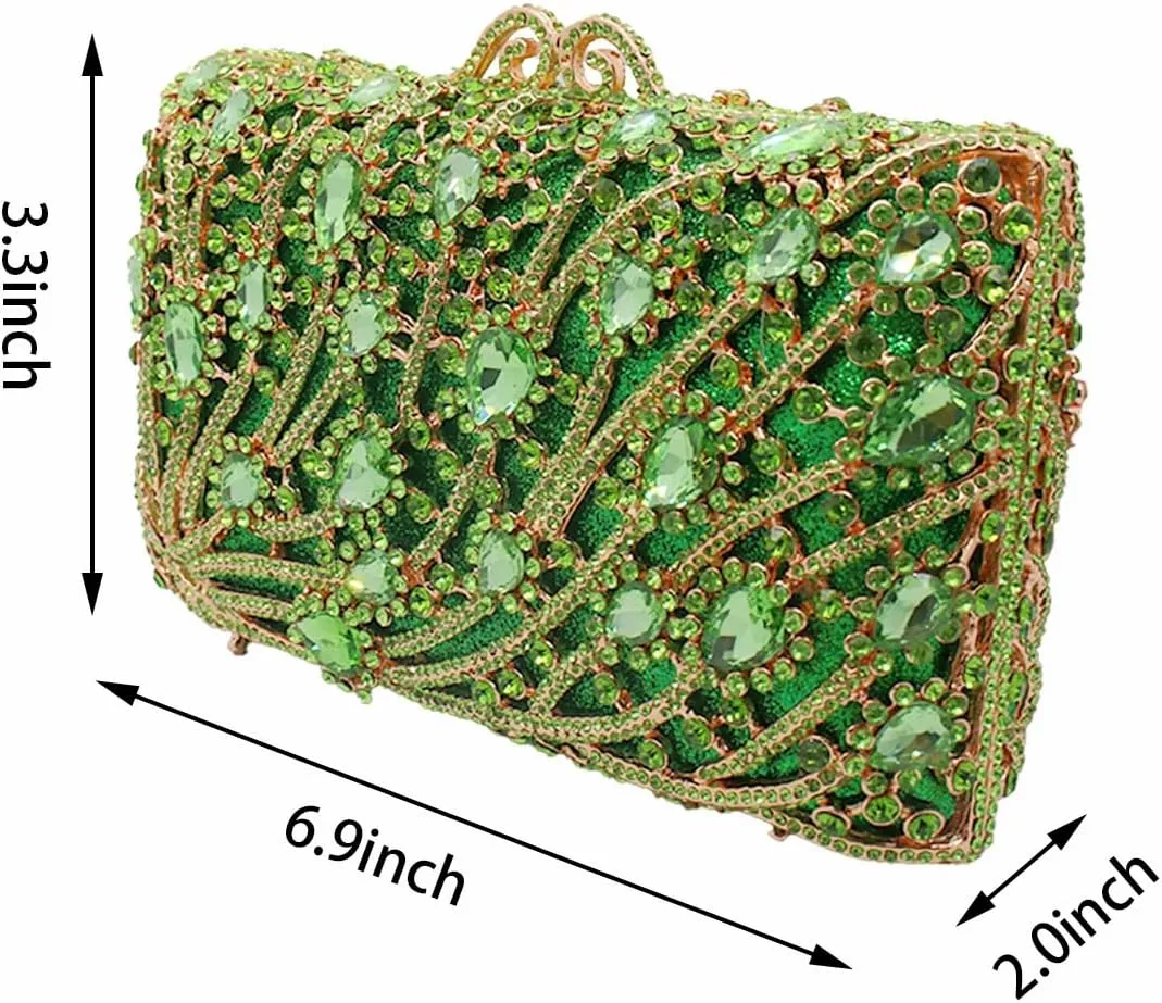 Women Sparkling Rhinestone Clutch Purse Seaweed Crystal Evening Bag Wedding Handbag Shoulder Bag for Prom Party