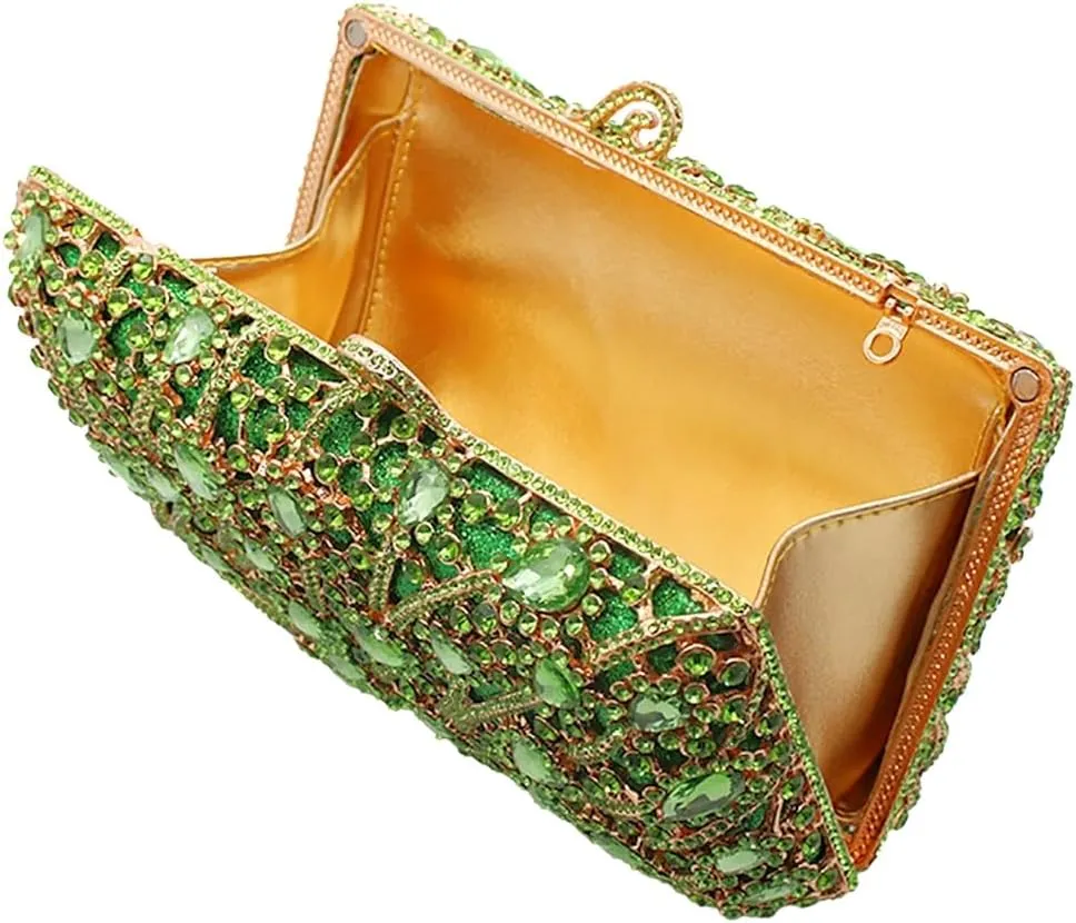 Women Sparkling Rhinestone Clutch Purse Seaweed Crystal Evening Bag Wedding Handbag Shoulder Bag for Prom Party