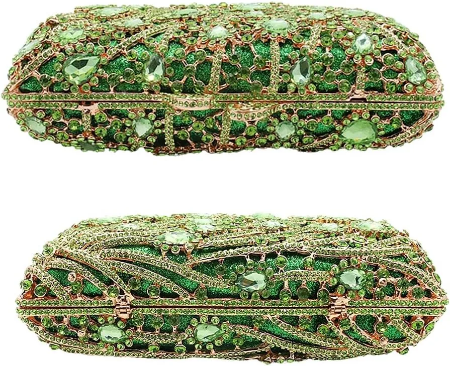 Women Sparkling Rhinestone Clutch Purse Seaweed Crystal Evening Bag Wedding Handbag Shoulder Bag for Prom Party