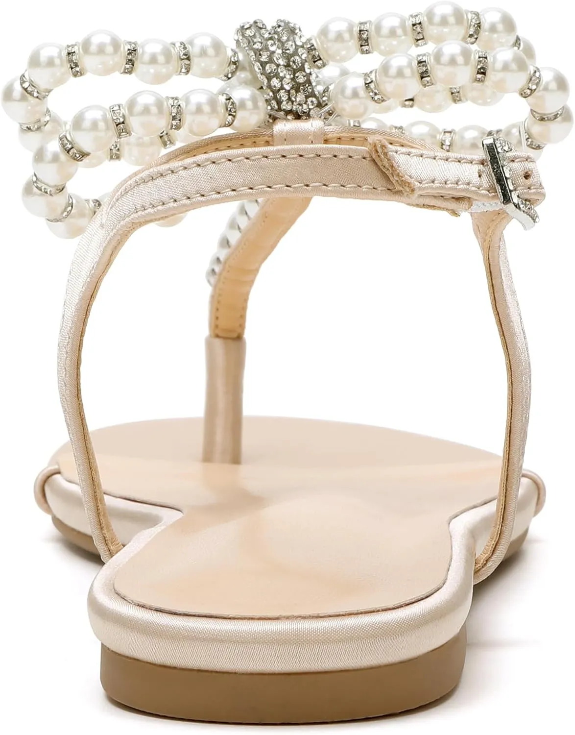 Women T-Strap Thong Sandals with Pearl Roman Style Flats with Bow,Bohemian Casual Beach Slingback Flat Sandals