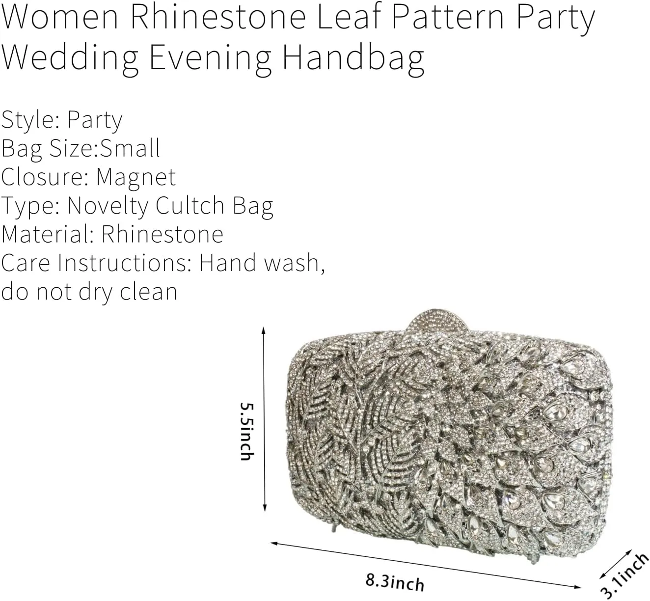 Women Vine Evening Handbag Sparkling Rhinestone Leaf Pattern Clutch Elegant Purse Bag for Party Wedding Banquet