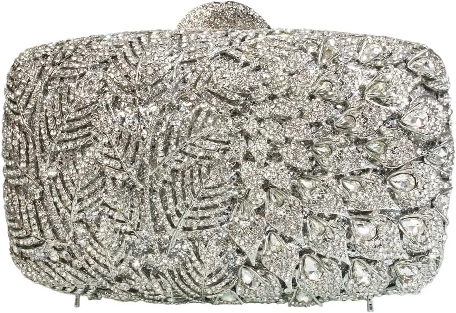 Women Vine Evening Handbag Sparkling Rhinestone Leaf Pattern Clutch Elegant Purse Bag for Party Wedding Banquet