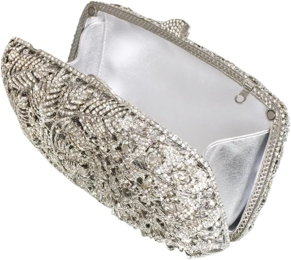 Women Vine Evening Handbag Sparkling Rhinestone Leaf Pattern Clutch Elegant Purse Bag for Party Wedding Banquet
