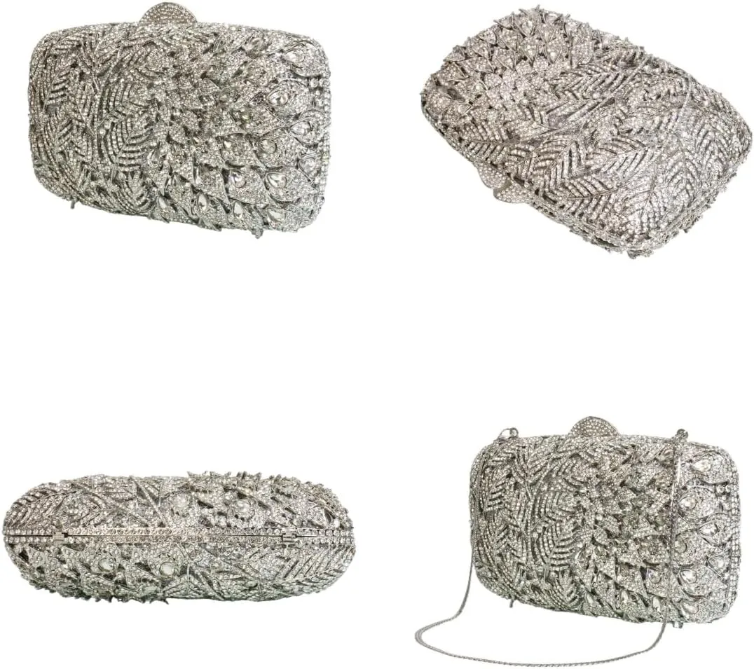 Women Vine Evening Handbag Sparkling Rhinestone Leaf Pattern Clutch Elegant Purse Bag for Party Wedding Banquet