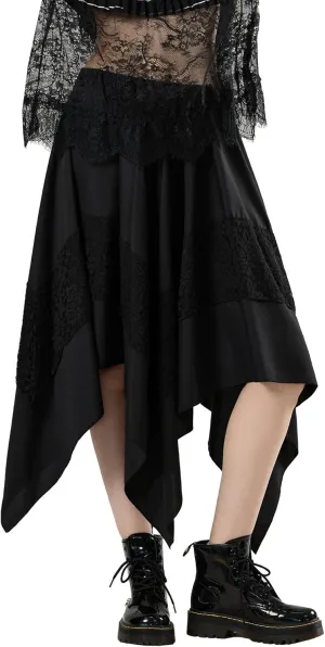 Women Vintage Steampunk Asymmetrical Lace Patchwork Midi Skirt Renaissance Y2k Flowy Fairy Layered Cosplay Costume