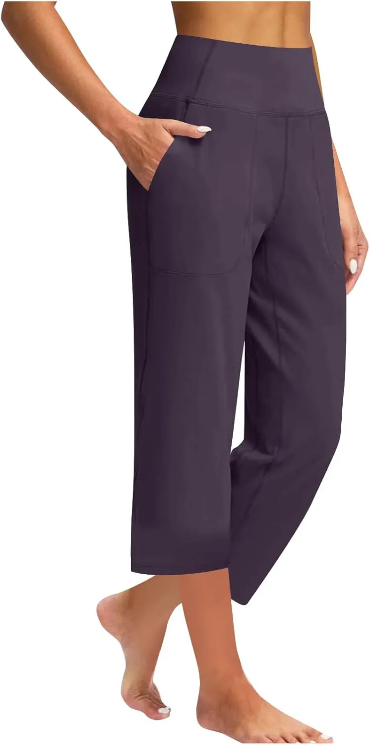 Women Yoga Capri Pants 2025 High Waist Solid Pant Wide Leg Workout Crop Summer Pants for Casual, Travel, Exercise