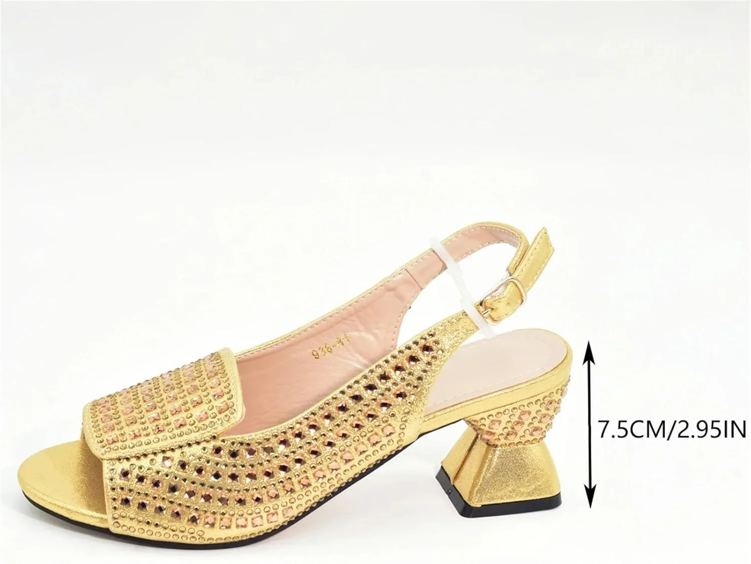 Women’s African Inspired Designer Nigerian Bridal Shoes and Purse Set Sparkly Peep Toe Pumps with Rhinestone Details