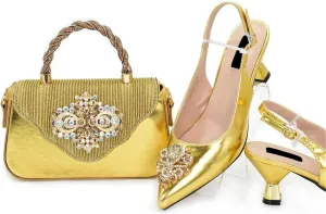 Women’s African Themed Designer Wedding Shoes and Purse Combo Rhinestone Decorated Heels for Special Occasions