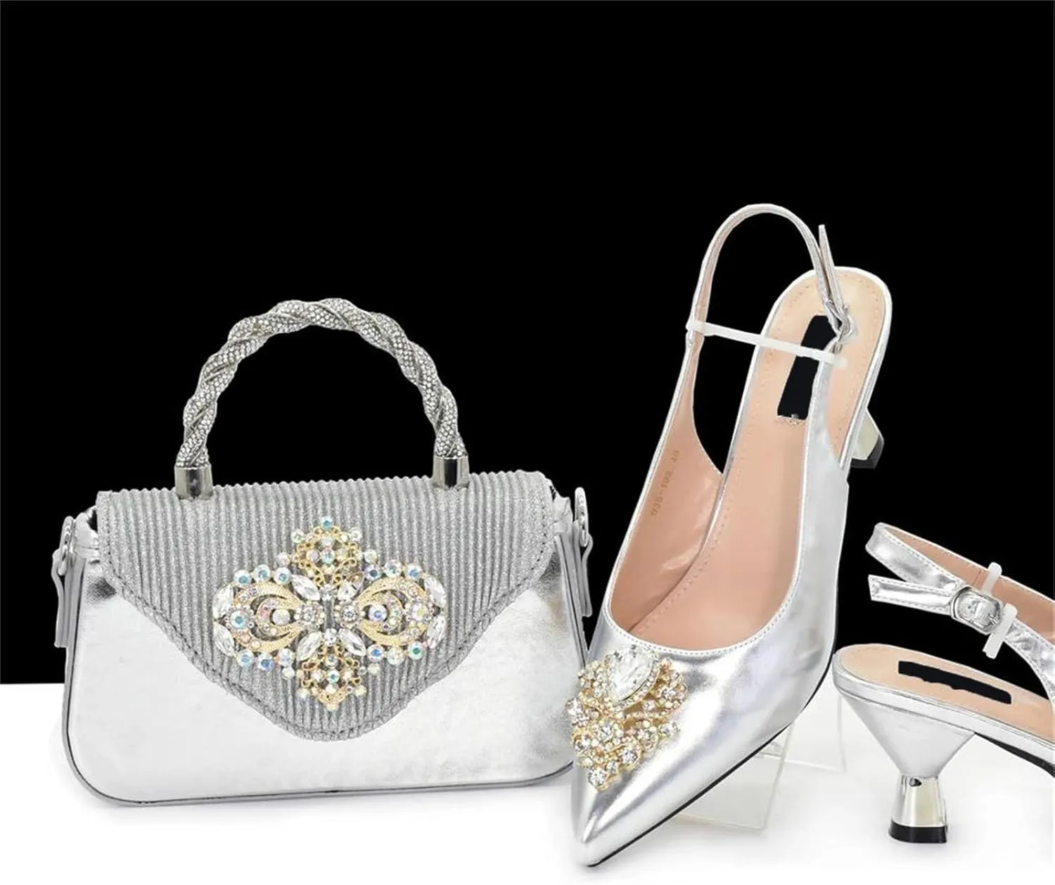 Women’s African Themed Designer Wedding Shoes and Purse Combo Rhinestone Decorated Heels for Special Occasions