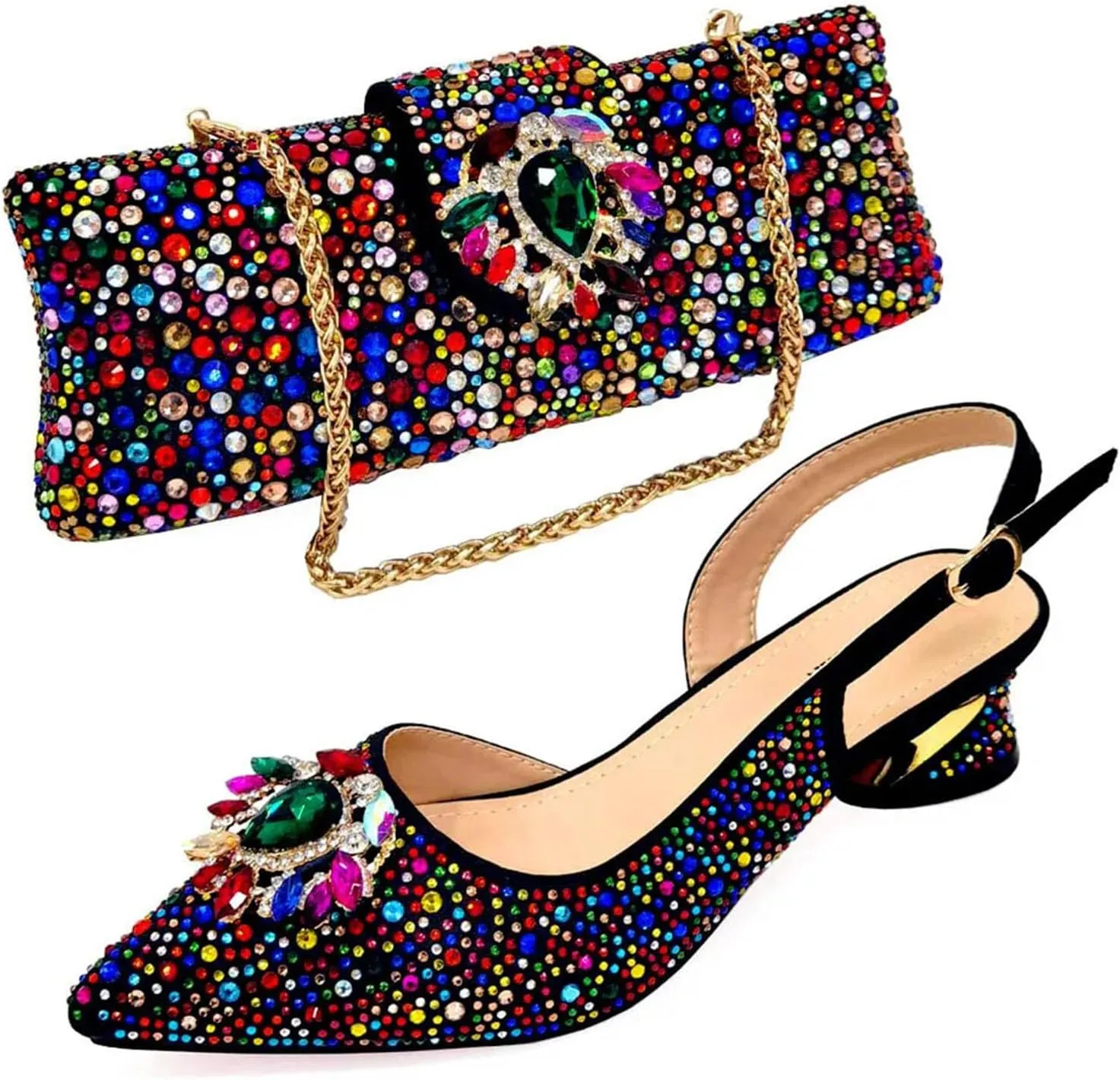 Women’s African Themed Wedding Shoes and Matching Shoulder Bag Combo Pointed Toe Comfortable Heels for Bride