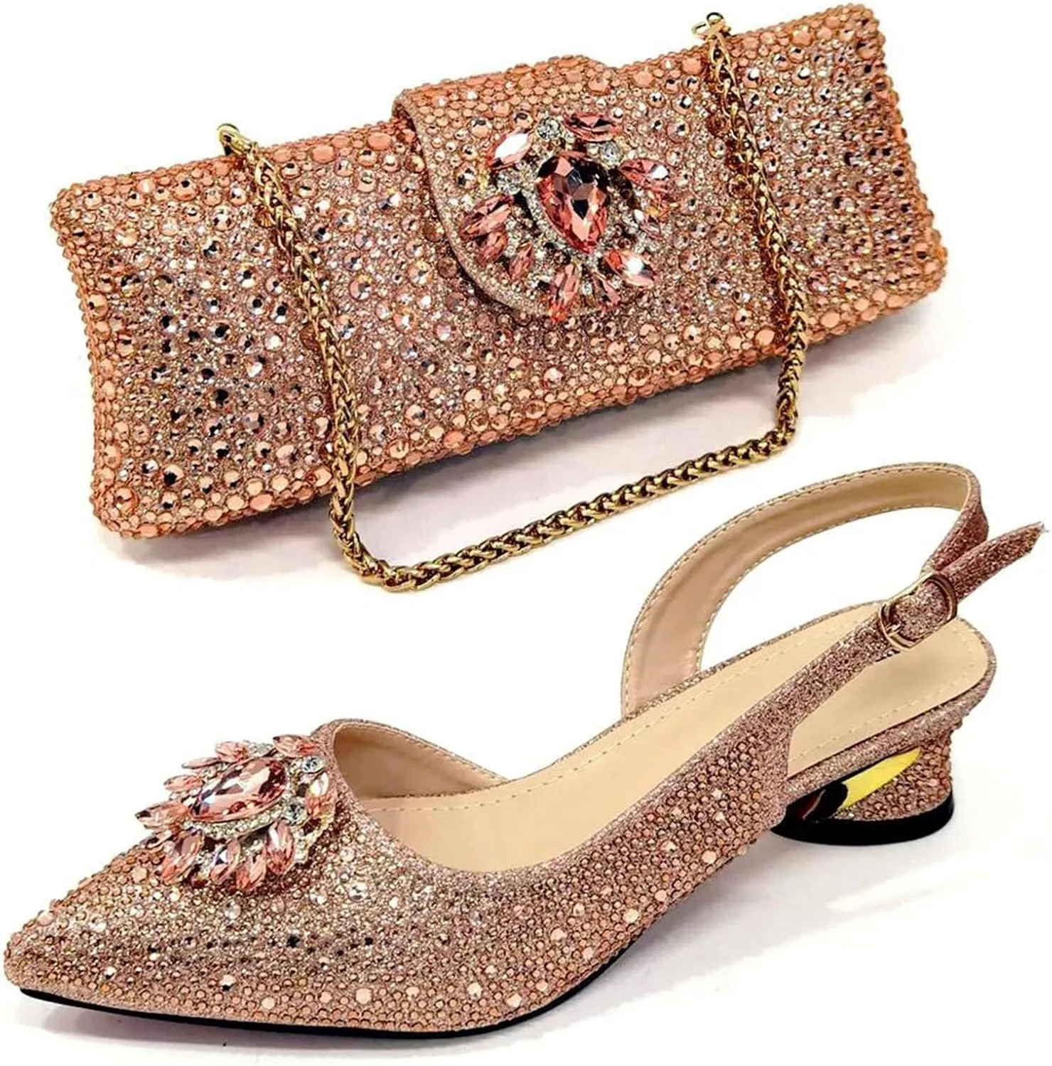 Women’s African Themed Wedding Shoes and Matching Shoulder Bag Combo Pointed Toe Comfortable Heels for Bride