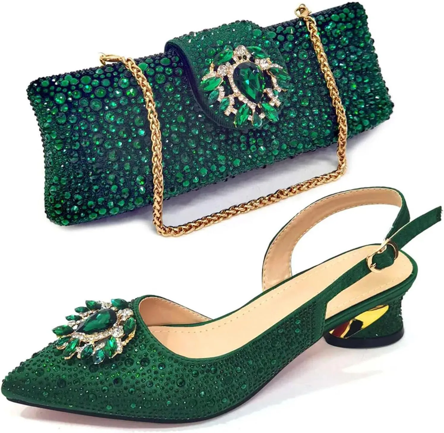 Women’s African Themed Wedding Shoes and Matching Shoulder Bag Combo Pointed Toe Comfortable Heels for Bride
