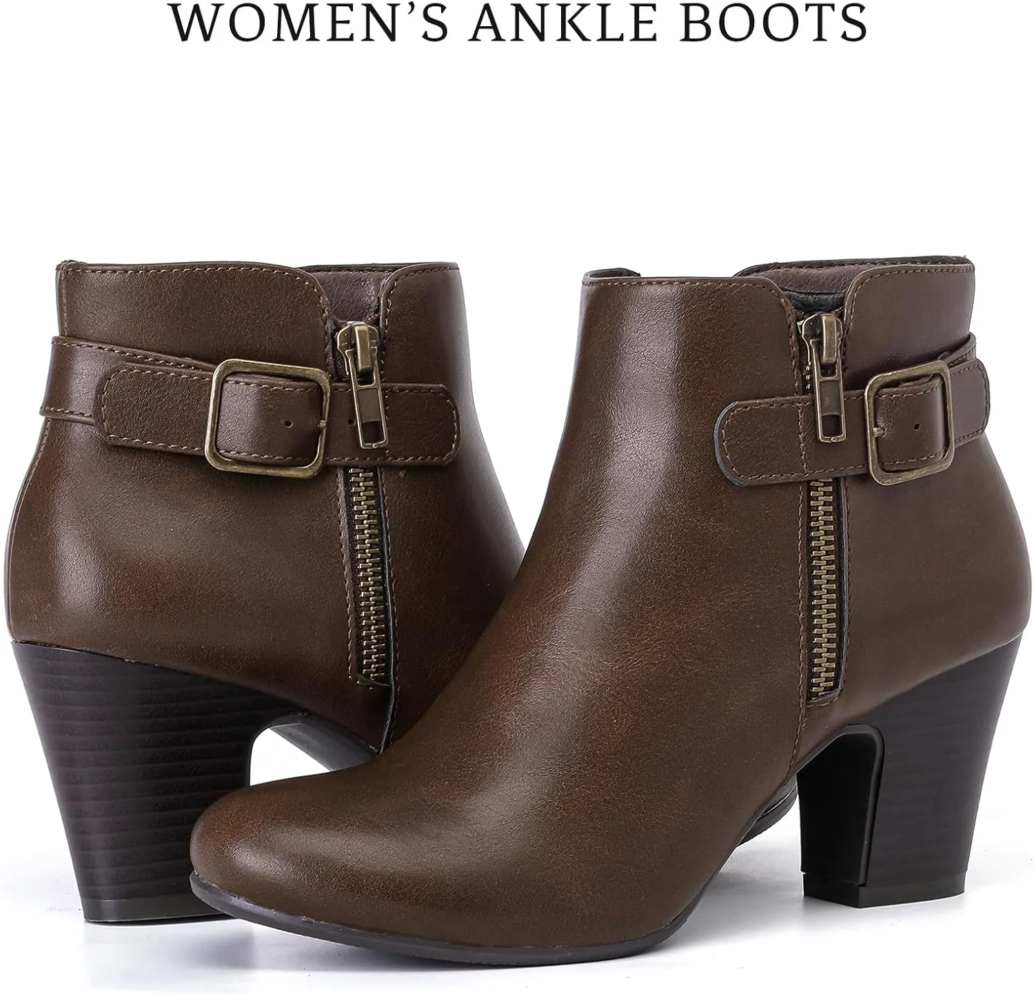 Women's Ankle Boots Casual Fashion Ladies Booties Comfortable Low Mid Chunky Heel Round Closed Toe for Winter Fall Women.