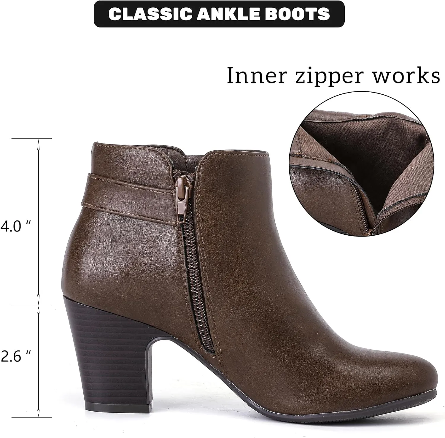 Women's Ankle Boots Casual Fashion Ladies Booties Comfortable Low Mid Chunky Heel Round Closed Toe for Winter Fall Women.
