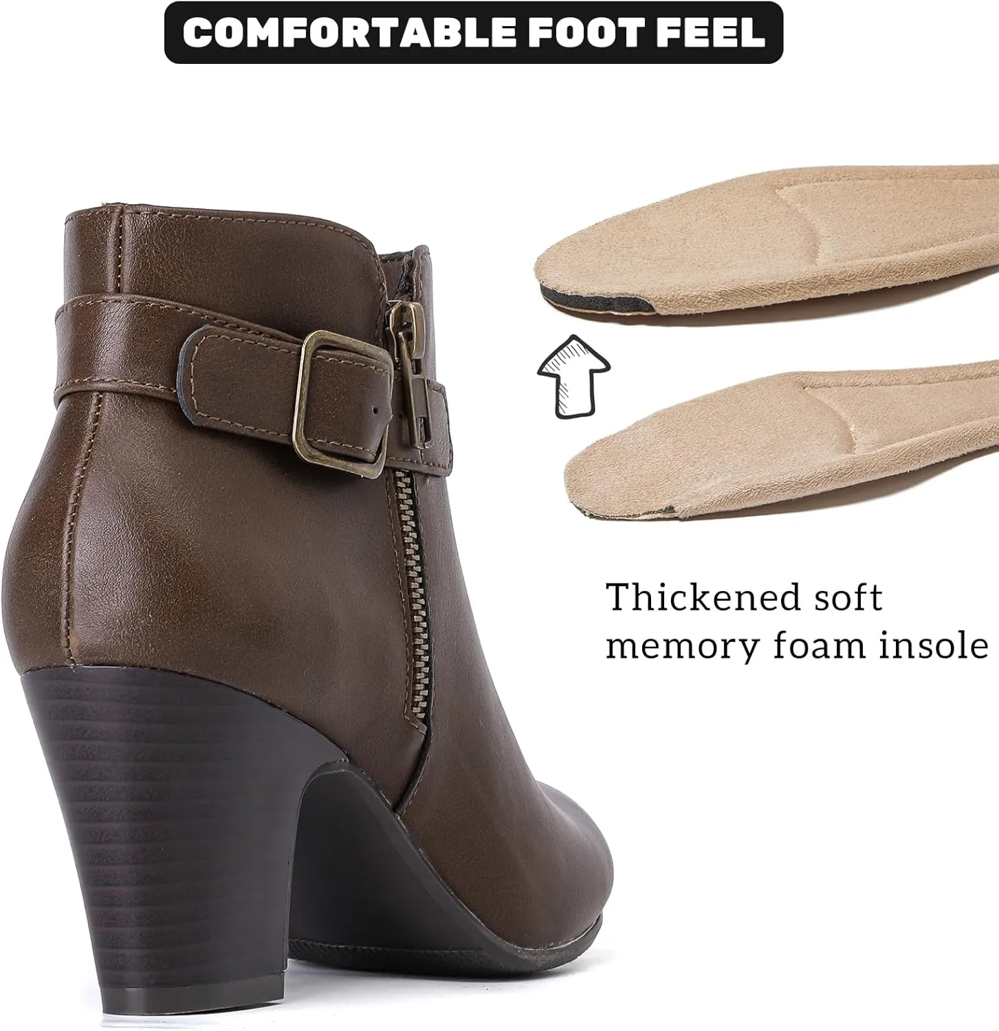 Women's Ankle Boots Casual Fashion Ladies Booties Comfortable Low Mid Chunky Heel Round Closed Toe for Winter Fall Women.