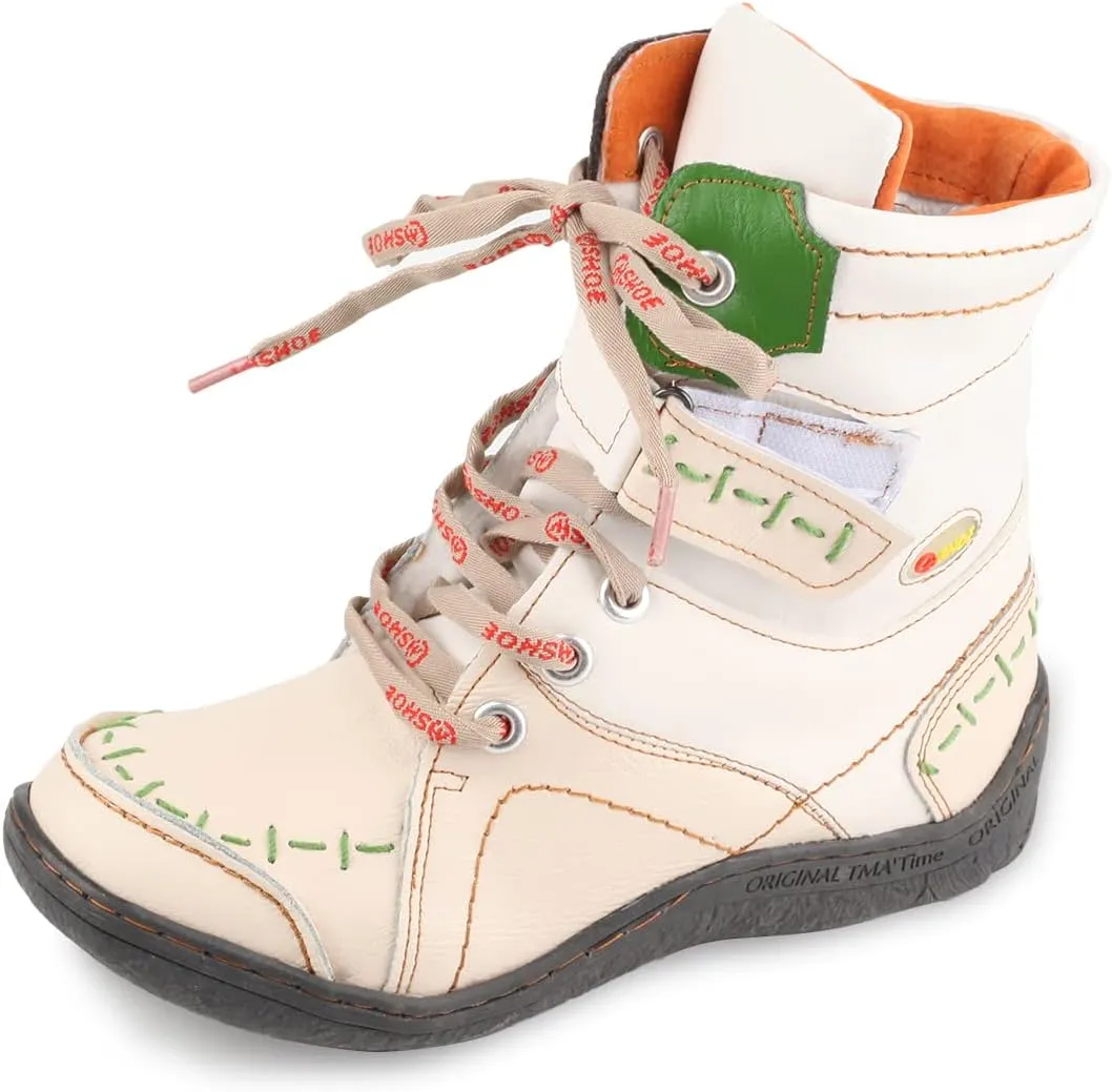 Women's Ankle Boots PU and Leather Patchwork with Handstitching Upper Lace-Up Mid-calf Boots
