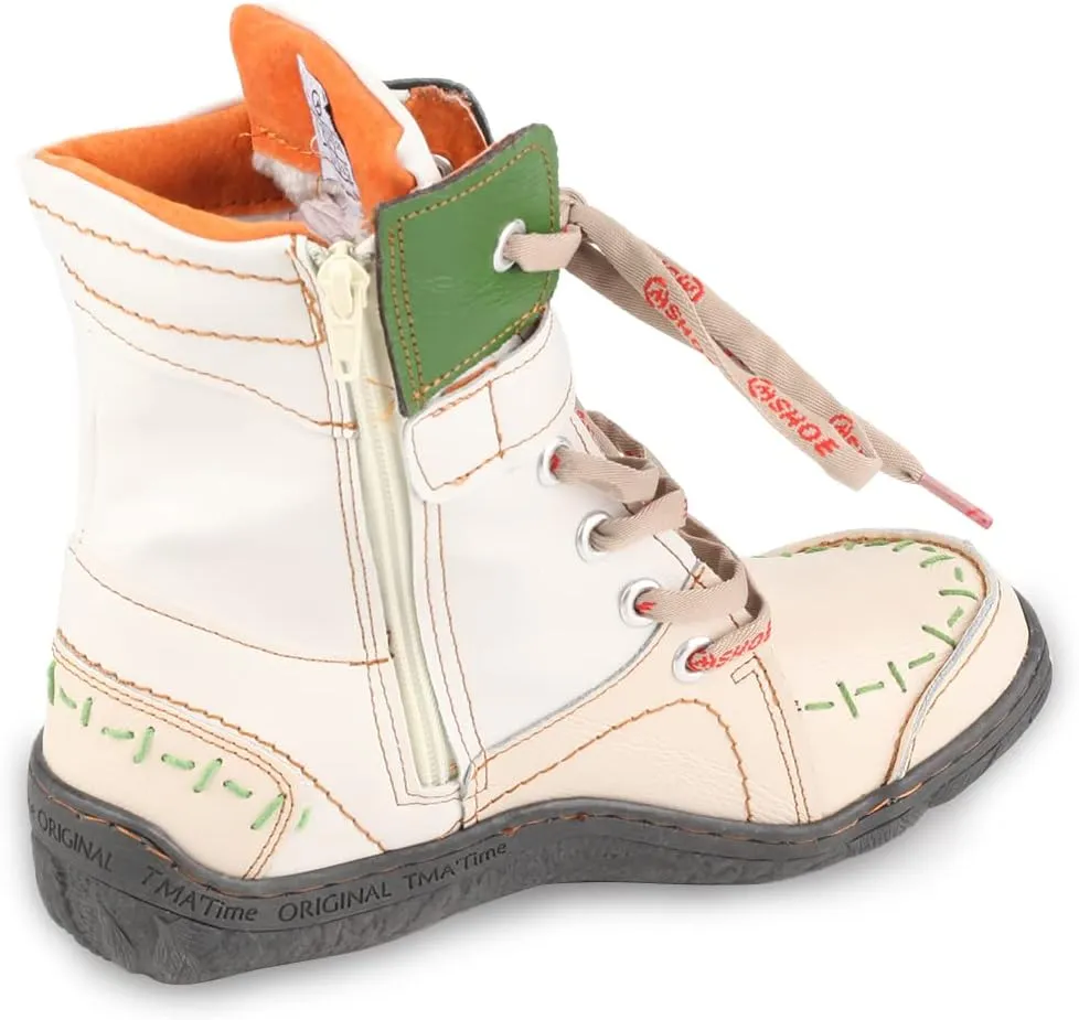 Women's Ankle Boots PU and Leather Patchwork with Handstitching Upper Lace-Up Mid-calf Boots