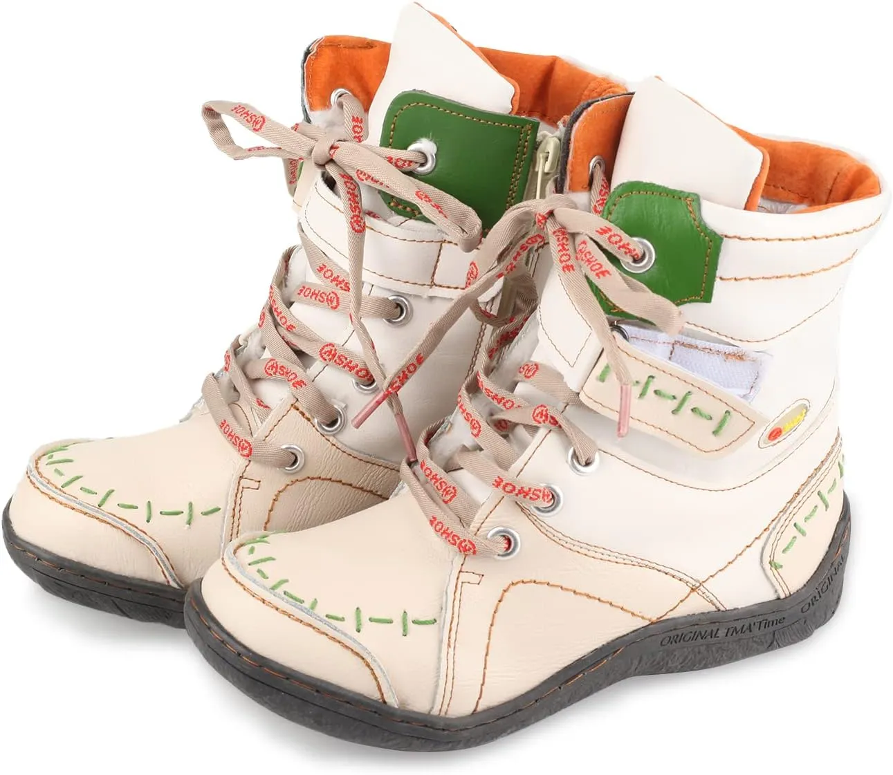 Women's Ankle Boots PU and Leather Patchwork with Handstitching Upper Lace-Up Mid-calf Boots