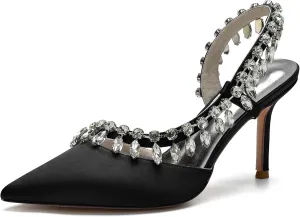 Women's Bridal Party Work Dress Slingback Shoes Wedding Shoes with Crystal Sparkly Pointed ToeHigh Pumps