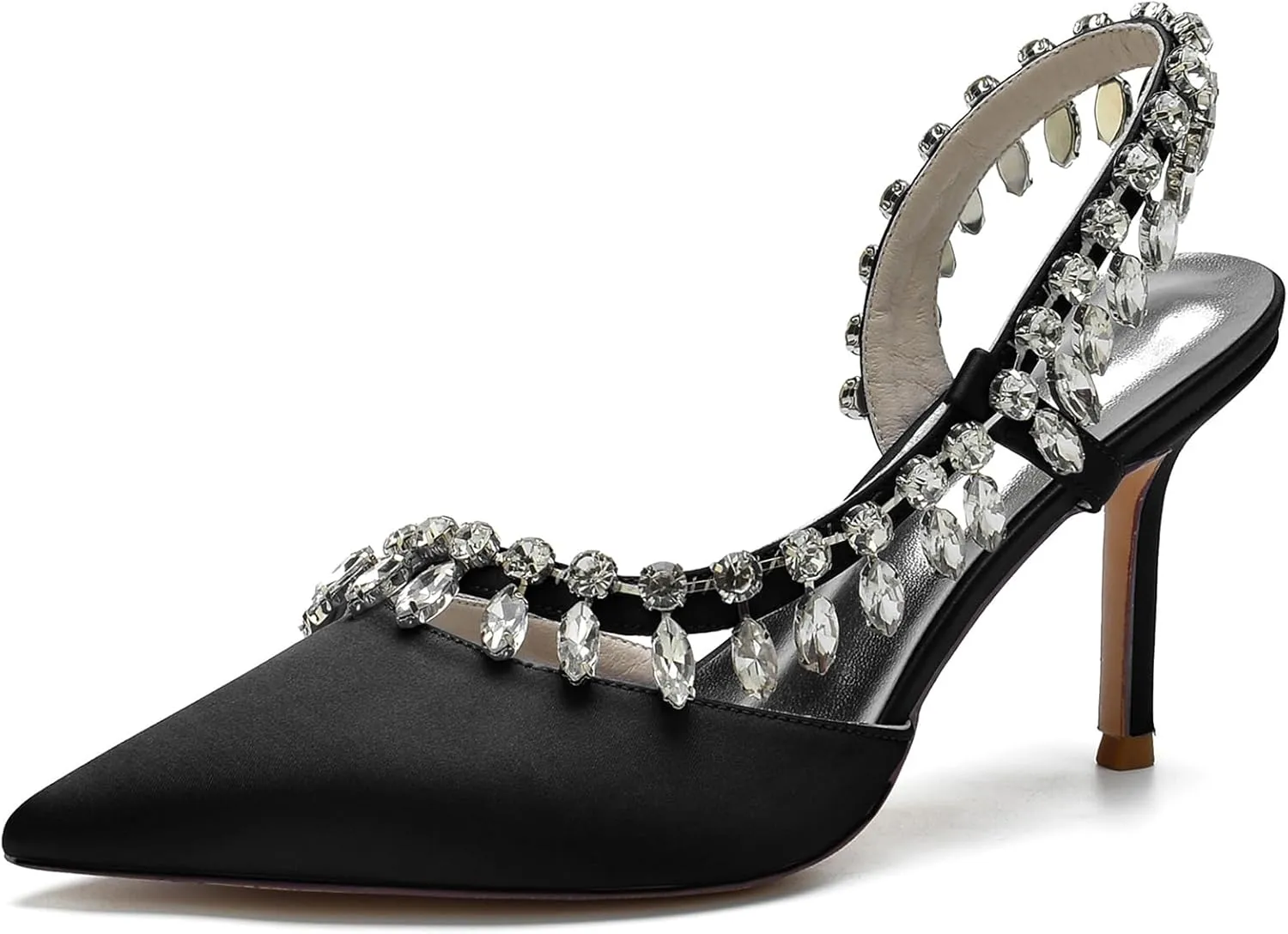 Women's Bridal Party Work Dress Slingback Shoes Wedding Shoes with Crystal Sparkly Pointed ToeHigh Pumps