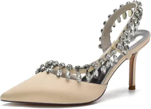Women's Bridal Party Work Dress Slingback Shoes Wedding Shoes with Crystal Sparkly Pointed ToeHigh Pumps
