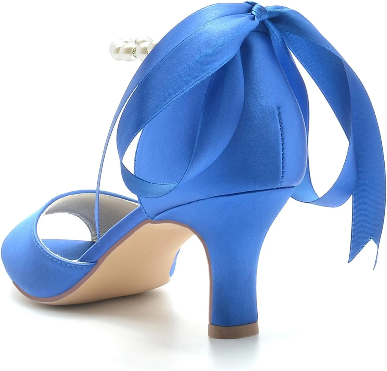 Women's Bridal Sandals Peep Toe Mid Heel Pumps Pearls Satin Ankle Ribbon Tie Strap Strap Evening Party Prom Wedding Dress Shoes