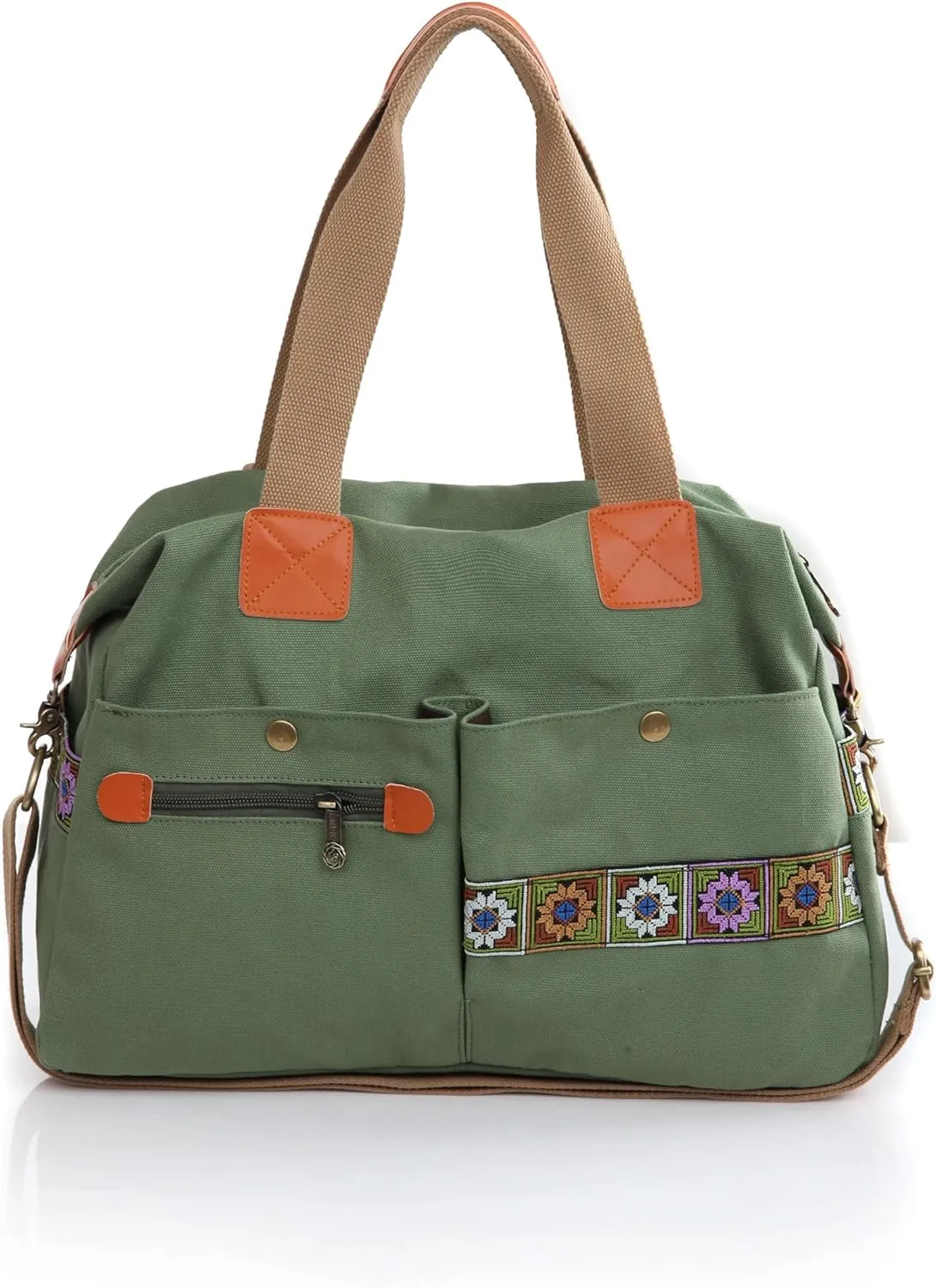 Women’s Canvas Vintage Boho Embroidery Crossbody Shoulder Handbag With Multi Pockets