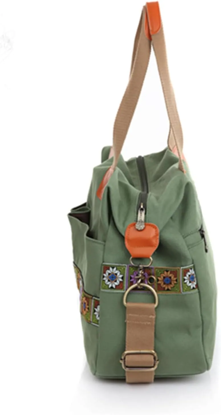 Women’s Canvas Vintage Boho Embroidery Crossbody Shoulder Handbag With Multi Pockets