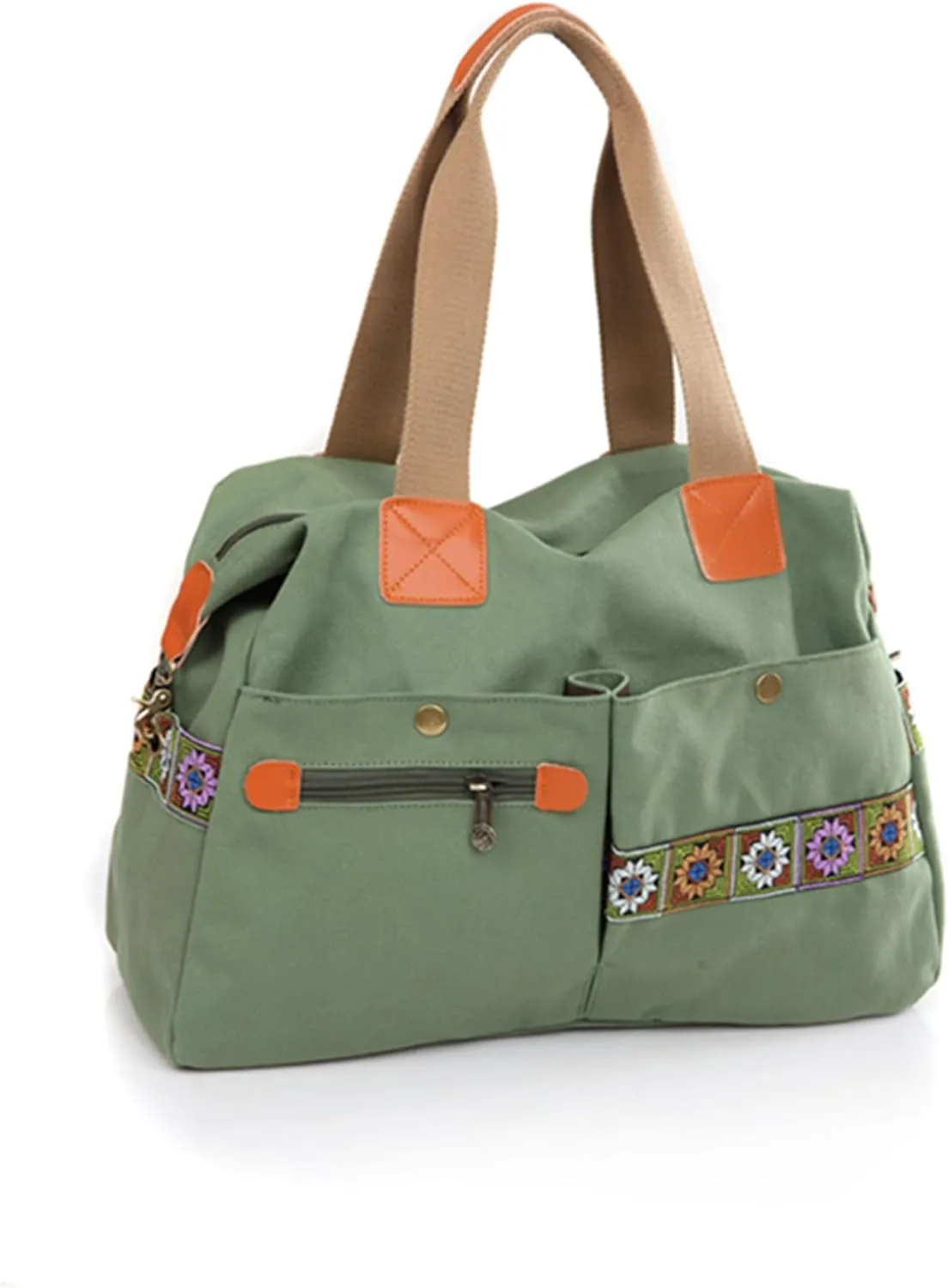 Women’s Canvas Vintage Boho Embroidery Crossbody Shoulder Handbag With Multi Pockets
