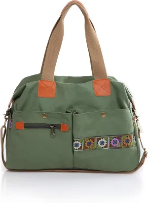 Women’s Canvas Vintage Boho Embroidery Crossbody Shoulder Handbag With Multi Pockets