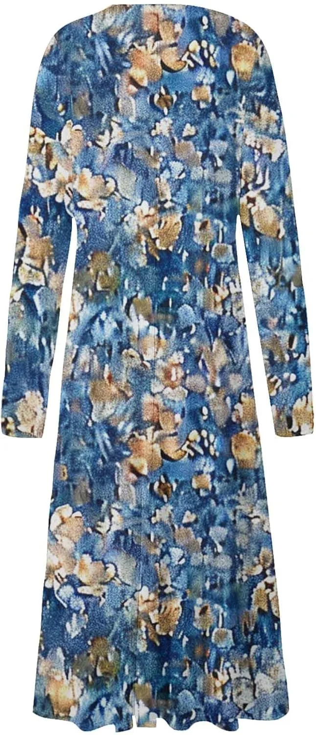 Women's Casual Dresses Fall 2024 Boho Long Sleeve V Neck Ruffle Maxi Dress Vintage Fashion Ruffle Bohemian Dresses