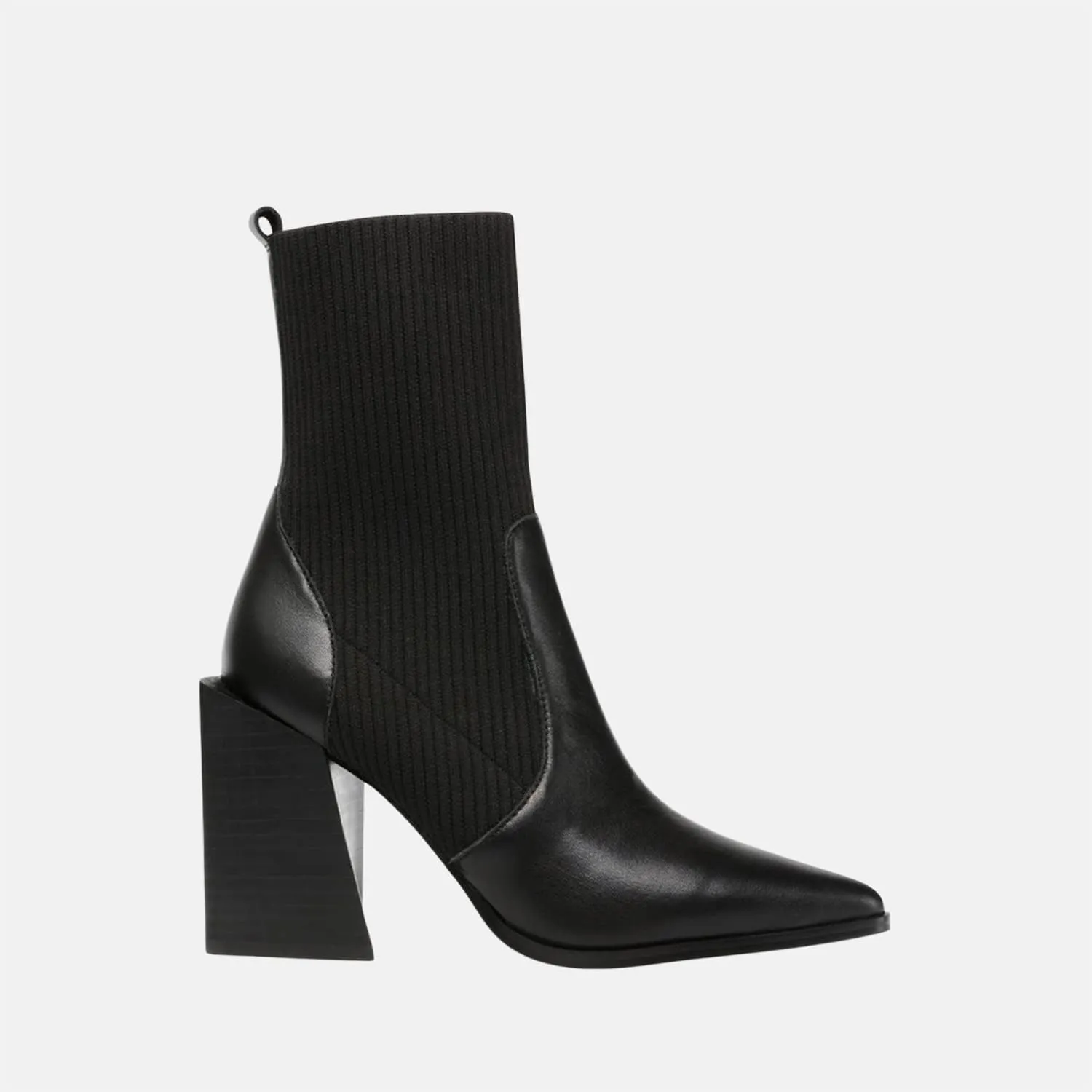 Womens Chunky Stacked Heel Ankle Boots Pointed Toe Booties Slip On Ribbed Knit Sock Boot