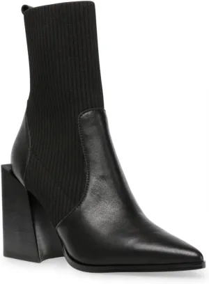 Womens Chunky Stacked Heel Ankle Boots Pointed Toe Booties Slip On Ribbed Knit Sock Boot