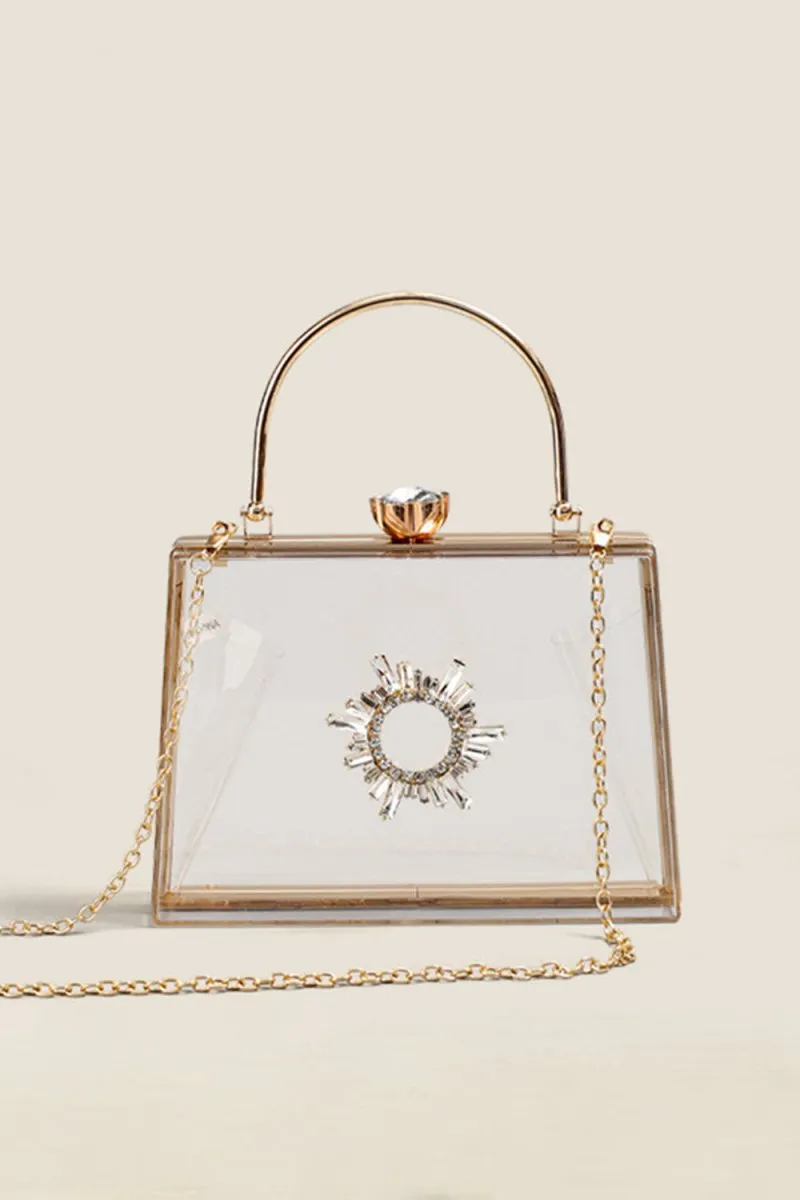 Women's Clear PVC Rhinestones Crossbody Evening Clutch Bags