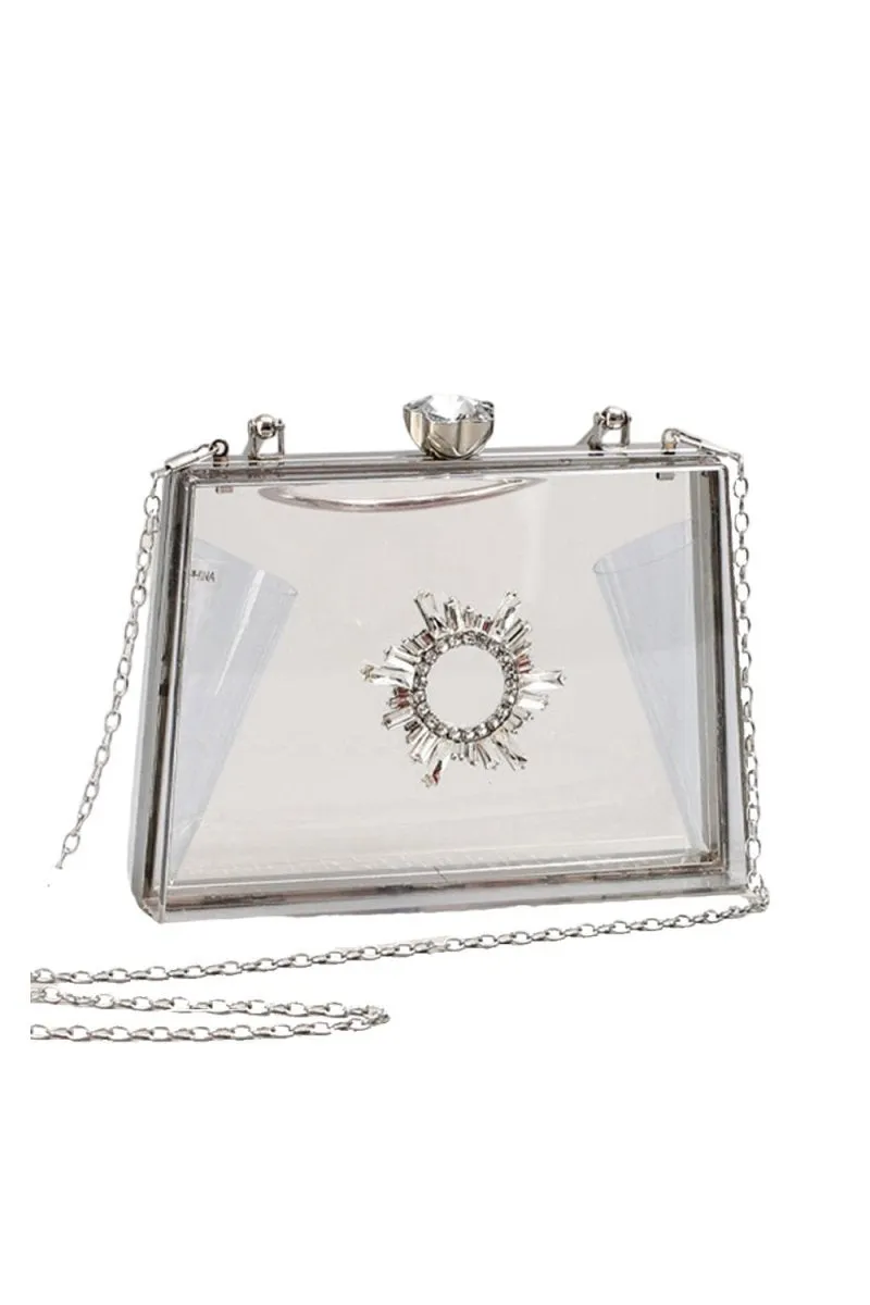 Women's Clear PVC Rhinestones Crossbody Evening Clutch Bags