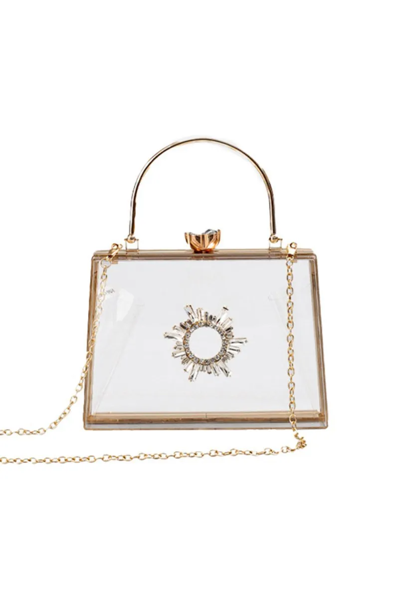 Women's Clear PVC Rhinestones Crossbody Evening Clutch Bags