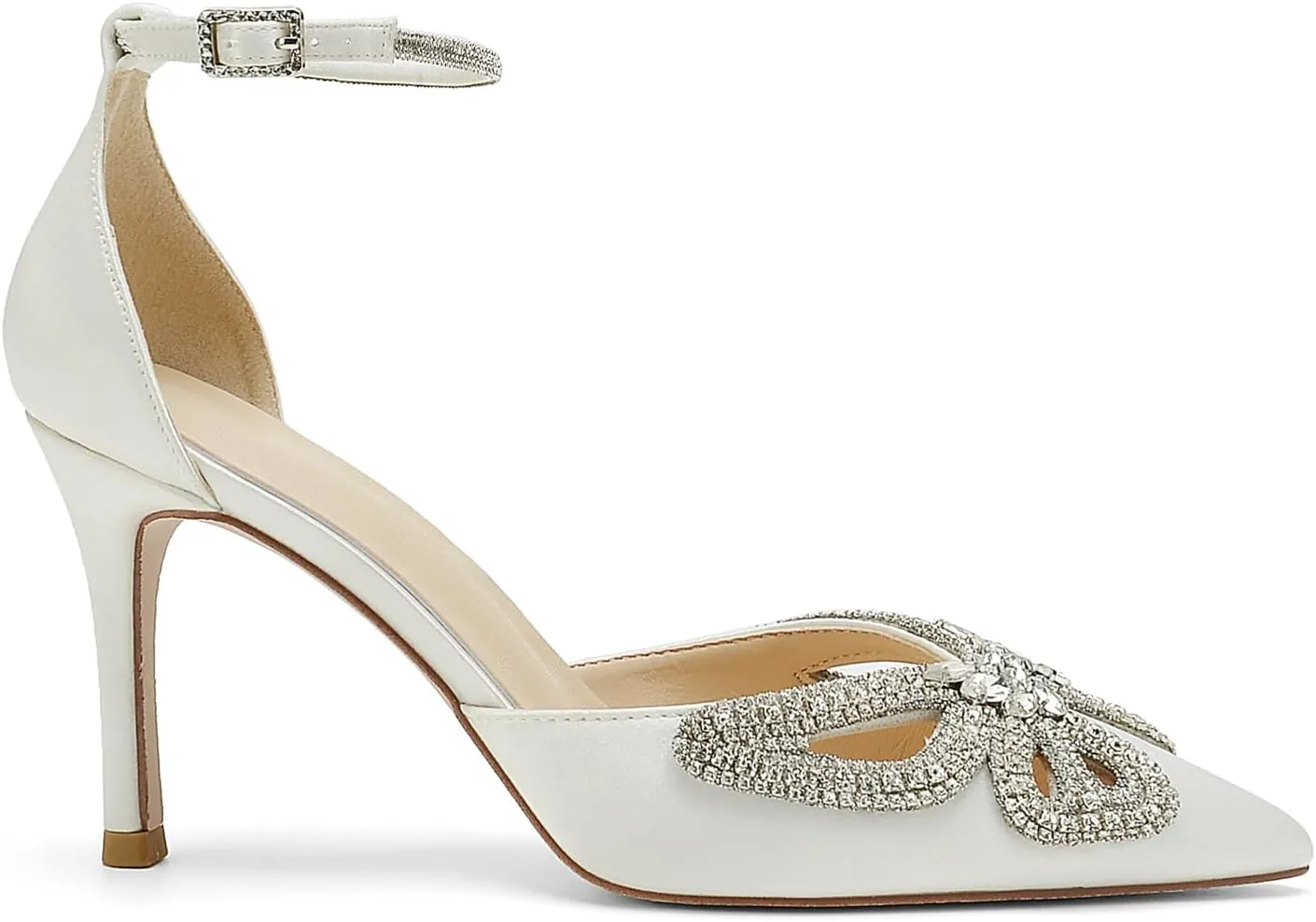 Women's Closed Pointed Toe Pumps Rhinestone Bow Sparkly Wedding Shoes High Stiletto Heels Satin Ankle Strap Heeled Prom Dress Sandals