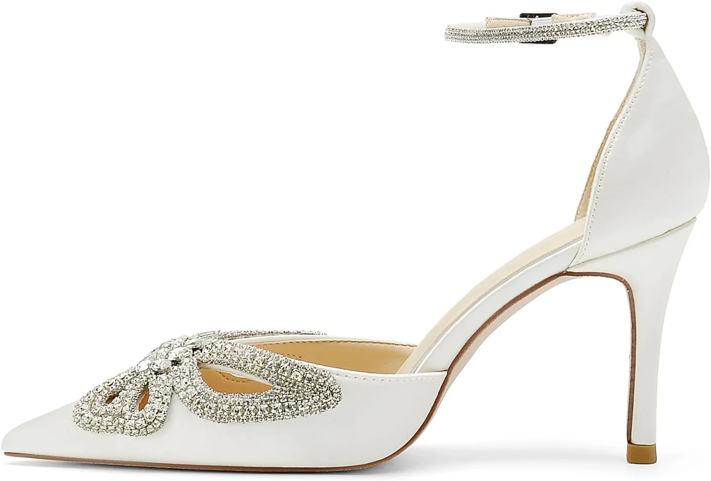 Women's Closed Pointed Toe Pumps Rhinestone Bow Sparkly Wedding Shoes High Stiletto Heels Satin Ankle Strap Heeled Prom Dress Sandals