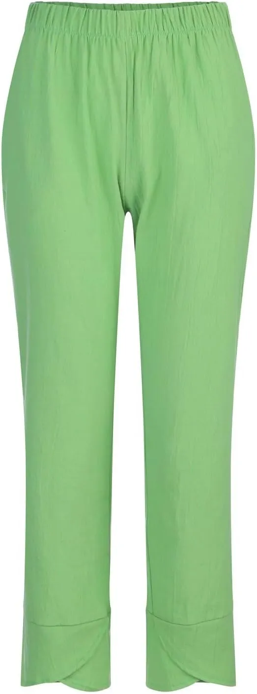 Women's Cotton Linen Capri Pants Casual Cropped Baggy Trousers Comfy Loose Palazzo Lounge Pants with Pockets