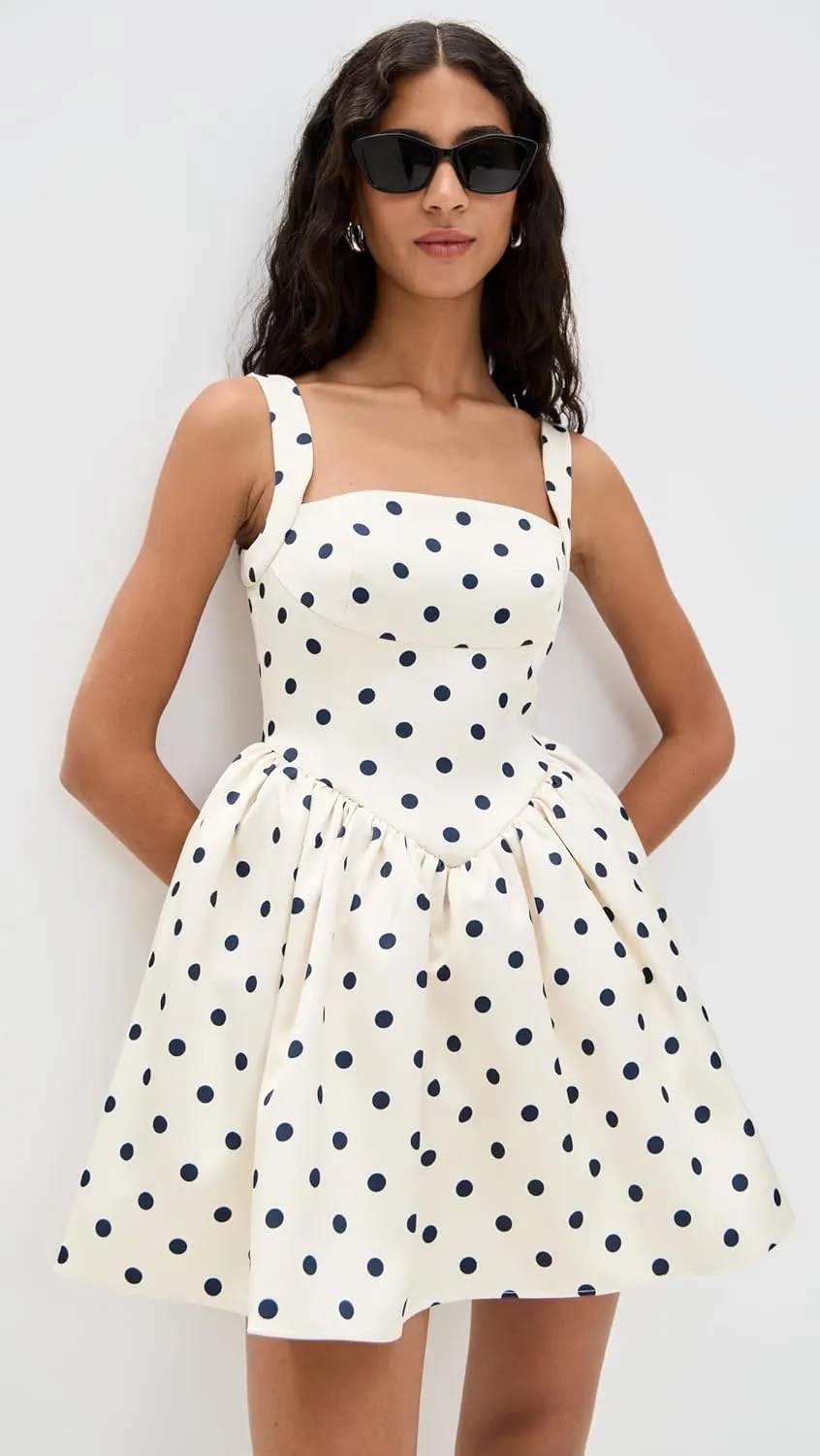 Women's Cream Polka Dot Satin Mini Dress
