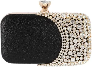 Womens Crystal Evening Clutch Bag Wedding Purse Bridal Prom Handbag Party Bag (BLACK), Medium