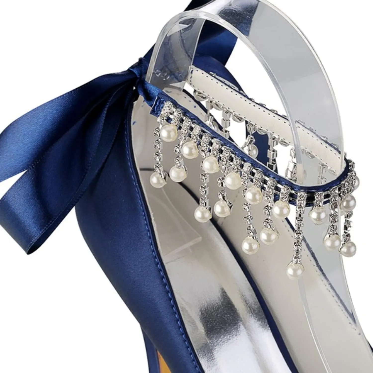 Women's Crystal Peep Toe High Heels Satin Wedding Bridal Shoes Rhinestones Sandals Prom Evening Formal Party Dress Pumps